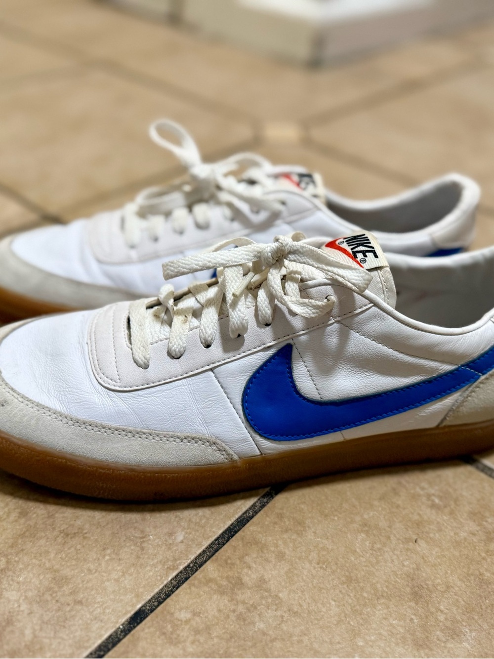 Nike White Sneakers with Blue Swoosh